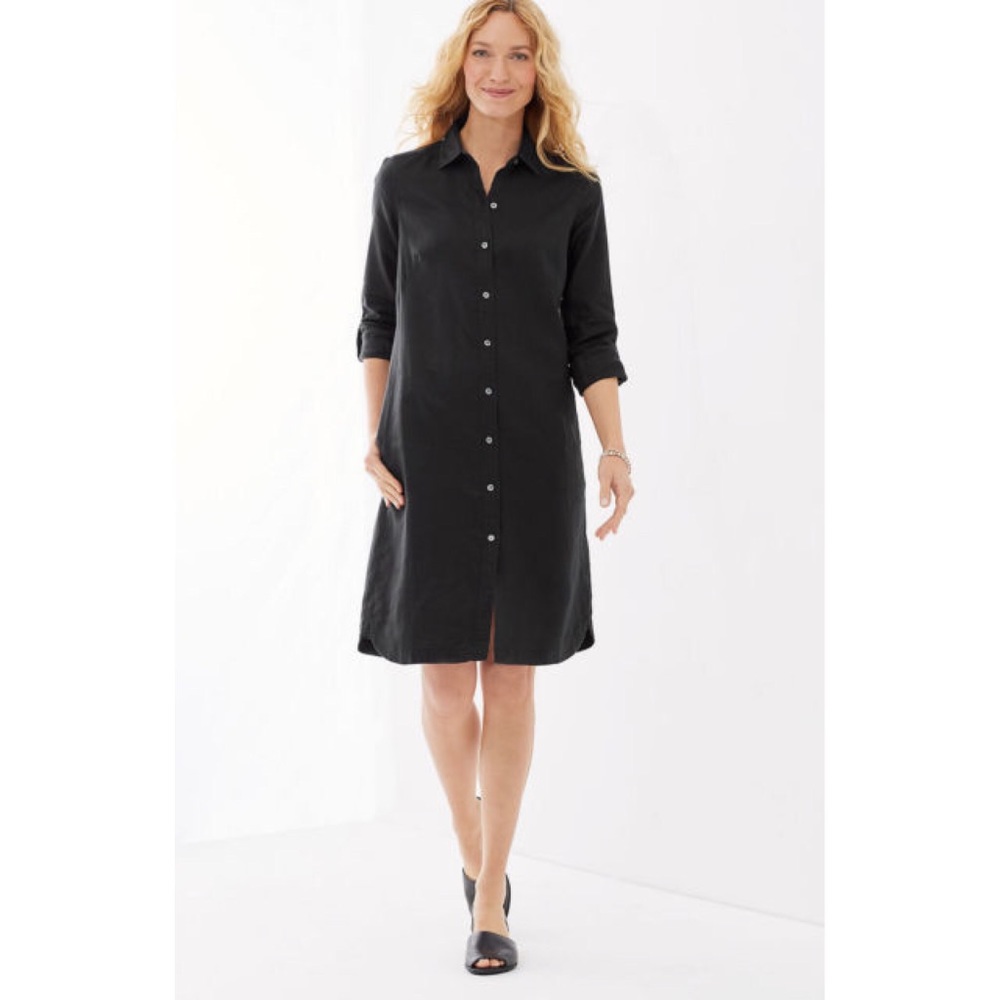 NWT J.Jill Linen Black Shirtdress